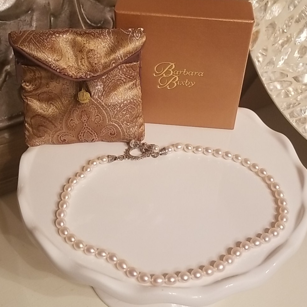 Barbara Bixby White Pearl Toggle Necklace 925 18k
